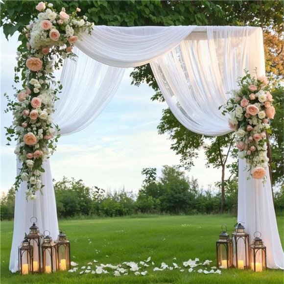 Wedding Arch Draping Fabric, 1 Panel 28" x 19Ft White Wedding Arch Drapes Sheer - Picture 3 of 7